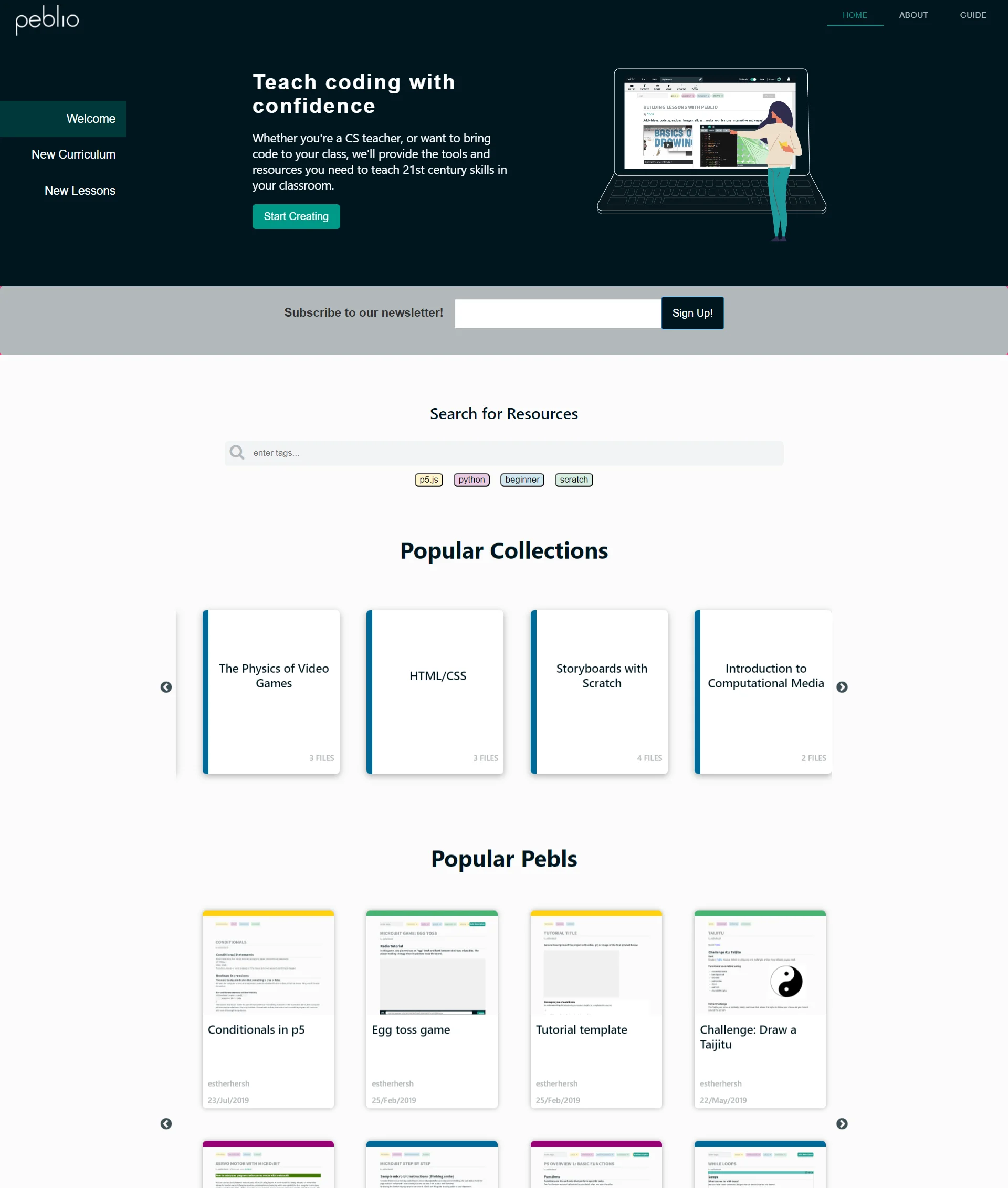 Peblio's coding classroom platform